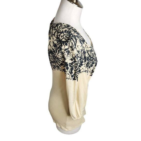 Deletta Anthropologie Ascending Roses Top Cream Grey Motif Women's Small‎ - Picture 4 of 10